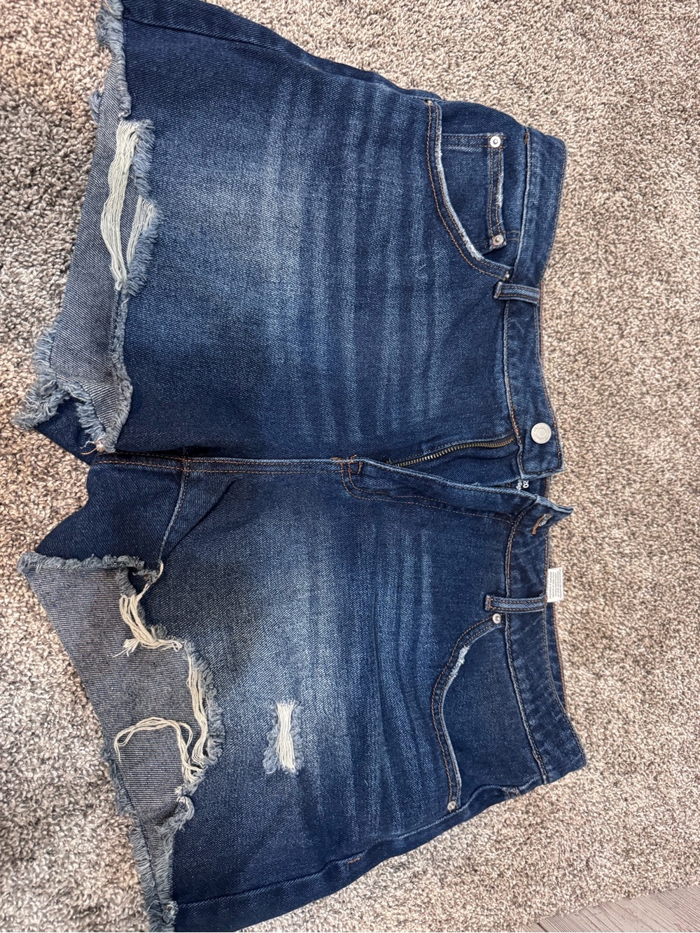 Women's Distressed Denim Shorts- Dark Blue